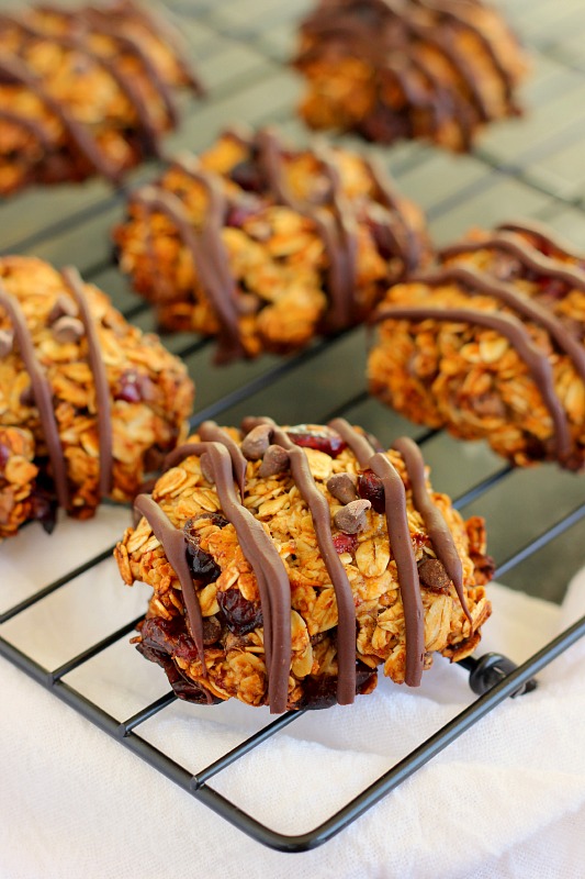 Jam-packed with hearty oats, bananas, dried cherries and chocolate chips, these Chocolate Cherry Banana Breakfast cookies are a healthy, one-bowl treat. They bake up crispy on the outside, soft on the inside and are full of healthy ingredients. If you love eating dessert for breakfast, then these cookies were made for you!