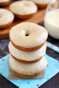 stack of glazed eggnog donuts