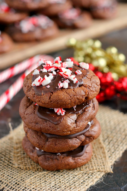 stack of four peppermint hot chocolate cookies