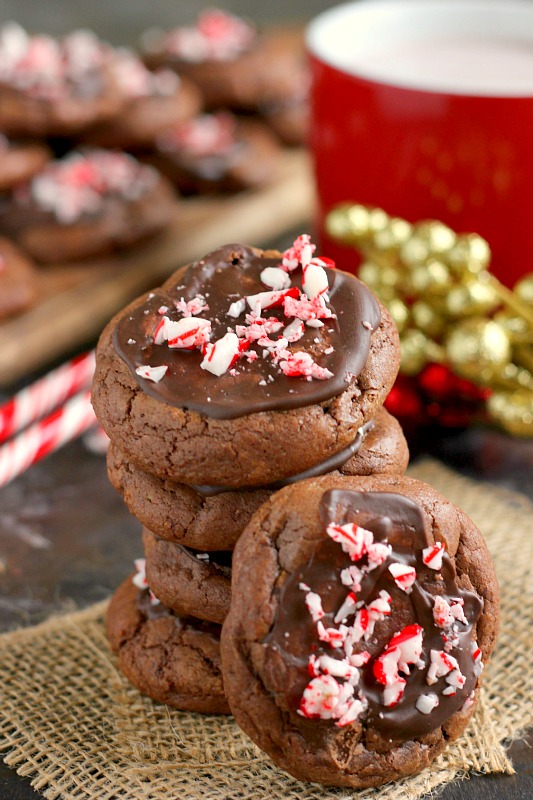 a stack of peppermint hot chocolate cookies