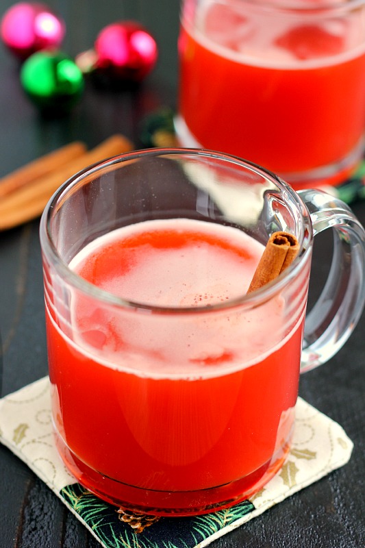 This Spiced Cherry Cider is filled with sweet apple cider and spiced with cinnamon and cherry gelatin. It's simmered until the flavors are blended together and makes the perfect drink for when you need a little warming up!