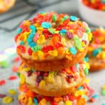 These Baked Fruity Pebble Donuts feature a fluffy vanilla batter, packed with sweet Fruity Pebbles. The donuts are baked and then topped with a rich, vanilla glaze. Healthier than the fried kind and so delicious, these treats will bring out the kid inside of you!