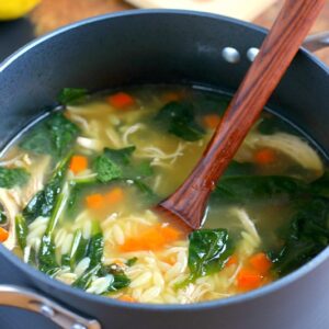This Lemon Chicken Orzo Soup jam-packed with fresh vegetables, tender chicken, and enveloped with a lemon broth. It's a delicious, one pot meal that is easy to whip up and full of flavor!