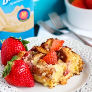 This Strawberries and Cream Croissant Bake is bursting with fresh strawberries, sweetened cream cheese and soft croissants. It's an easy, make-ahead dish that'll be the perfect addition to your breakfast or brunch table!