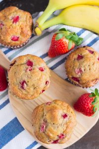 top down view of strawberry banana muffins