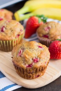 zoomed in shot of a strawberry banana muffin