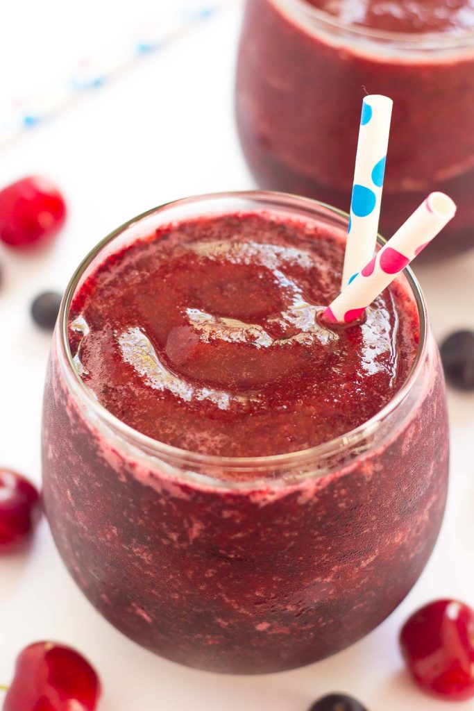 These Berry Cherry Wine Slushies are a refreshing, frozen cocktail to enjoy during the warmer months. With just three ingredients and hardly any prep work, you can have this drink ready to sip on in less than five minutes. Perfect for parties, get-togethers, or just because, you'll be whipping up this sweet drink all year long!