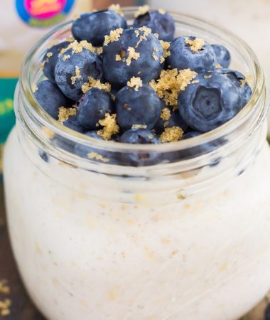 Packed with nutritious ingredients and full of flavor, these Blueberry French Toast Overnight Oats taste like the classic dish, in healthier form. Hearty oats, Greek yogurt, maple syrup, and a sprinkling of sweetness give these overnight oats a delicious taste that's ready to fuel you all morning long!
