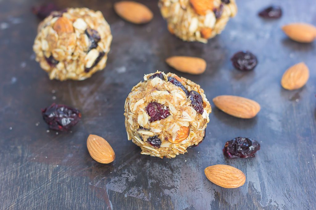 These Blueberry Almond Butter Energy Bites are packed with healthier ingredients to make an easy, on-the-go breakfast or snack. Filled with hearty oats, dried blueberries, chia seeds, honey, and almond butter, these bites take just minutes to make and are full of flavor!