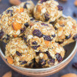 These Blueberry Almond Butter Energy Bites are packed with healthier ingredients to make an easy, on-the-go breakfast or snack. Filled with hearty oats, dried blueberries, chia seeds, honey, and almond butter, these bites take just minutes to make and are full of flavor!