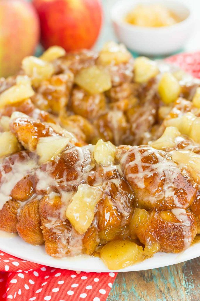 apple monkey bread on a white plate 