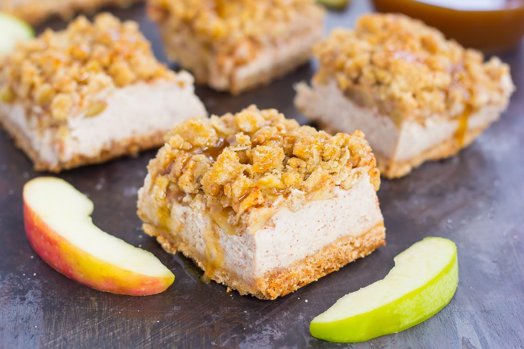 These Caramel Apple Cheesecake Bars are filled with an apple pie cheesecake batter and then sprinkled with tender apples, a sweet streusel topping, and a drizzle of caramel. Simple to prepare and even better to eat, this dessert captures the delicious flavors of fall!