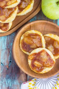 top down view of caramel apple danish on a plate