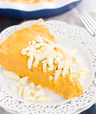 This Pumpkin White Chocolate Pie is filled with a creamy mixture of pumpkin and white chocolate pudding that's swirled to perfection. It's smooth, silky, and an easy, no-bake dessert!