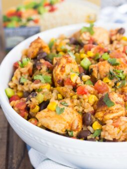 These Southwest Chicken and Rice bowls are packed with flavor and perfect for weeknight meals. Filled with tender chicken, brown rice, bell peppers, corn, black beans, and a mixture of spices, this zesty dish is simple to prepare and ready in no time!