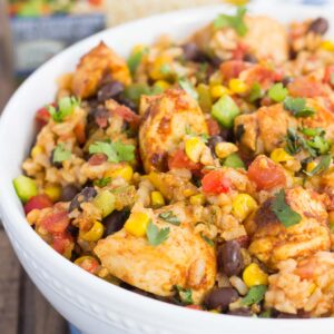 These Southwest Chicken and Rice bowls are packed with flavor and perfect for weeknight meals. Filled with tender chicken, brown rice, bell peppers, corn, black beans, and a mixture of spices, this zesty dish is simple to prepare and ready in no time!