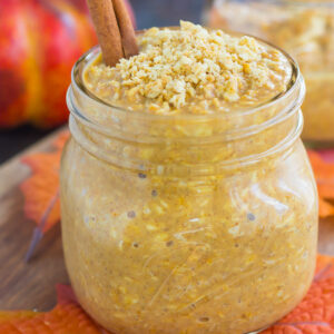 These Pumpkin Pie Overnight Oats are a healthier way to start your mornings! Packed with hearty oats, sweet pumpkin, and a sprinkle of cozy fall flavors, you can have this protein-packed dish prepped in a matter of minutes. Thick, creamy, and bursting with flavor, these overnight oats are the perfect breakfast to enjoy all season long!