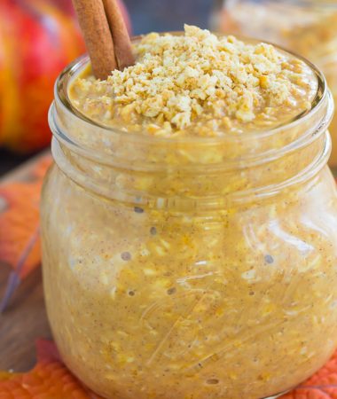 These Pumpkin Pie Overnight Oats are a healthier way to start your mornings! Packed with hearty oats, sweet pumpkin, and a sprinkle of cozy fall flavors, you can have this protein-packed dish prepped in a matter of minutes. Thick, creamy, and bursting with flavor, these overnight oats are the perfect breakfast to enjoy all season long!