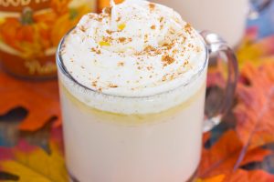 side view of a warm fall drink in a mug