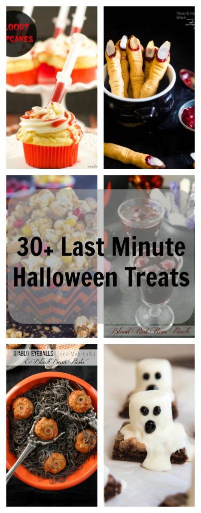 30+ Last Minute Halloween Treats is a delicious collection of recipes for those parties, get-togethers or for ghosts and goblins in your life! #halloween #halloweenrecipes #halloweentreats #halloweendesserts #halloweendrinks