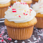 These Vanilla Cupcakes with Peppermint Frosting are light, fluffy, and topped with a sweet peppermint swirl. Easy to make and bursting with flavor, these cupcakes are the perfect sweet treat to add to your holiday baking list!