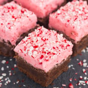 frosted peppermint brownies in squares