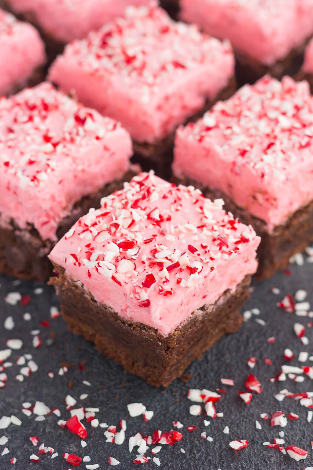 frosted peppermint brownies in squares