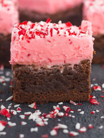 close up of peppermint brownie