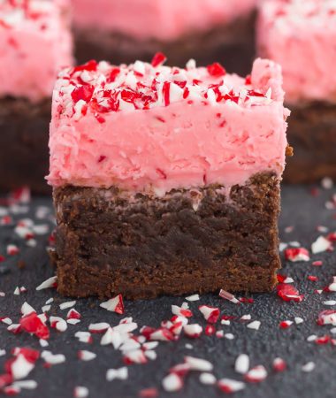 close up of peppermint brownie