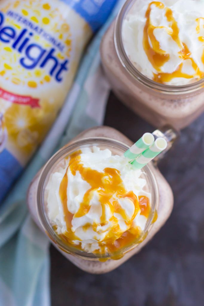  This Frozen Salted Caramel Mocha Hot Chocolate is a festive way to embrace the start of the holiday season. This easy drink is a sweet and creamy blend of hot chocolate, milk, and the rich flavors of salted caramel and mocha. Put a spin on traditional hot chocolate by serving this frozen drink instead!