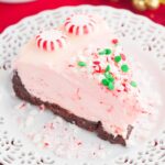 slice of no bake peppermint cheesecake