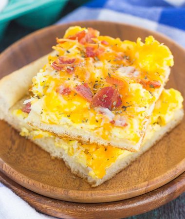 If you're looking for a new way to eat eggs and bacon, then this is it! This Bacon and Egg Breakfast pizza is filled with scrambled eggs, two kinds of cheese, and bacon, all sprinkled on top of a crisp crust. With just a few ingredients and minimal prep time, this breakfast pizza will be a meal time winner for breakfast, lunch, or even dinner!