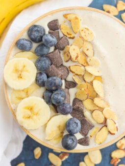 Filled with bananas, almond butter, and good-for-you ingredients, this Banana Nut Smoothie Bowl is a delicious way to start your day. Add your favorite toppings and your healthy, protein-filled bowl makes a deliciously simple breakfast or snack!