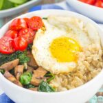 Switch up your breakfast routine with this Savory Oatmeal Breakfast Bowl. Filled with hearty oats, fresh mushrooms, sauteed spinach and an egg, this simple dish is packed with flavor and is the perfect way to start the day!