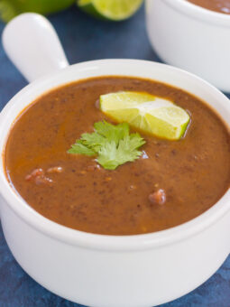 This Easy Black Bean Soup is zesty, filling, and ready in just 30 minutes. Loaded with black beans, spices, and lots of flavor, this simple soup serves as a hearty main dish and is perfect for a meatless entree!