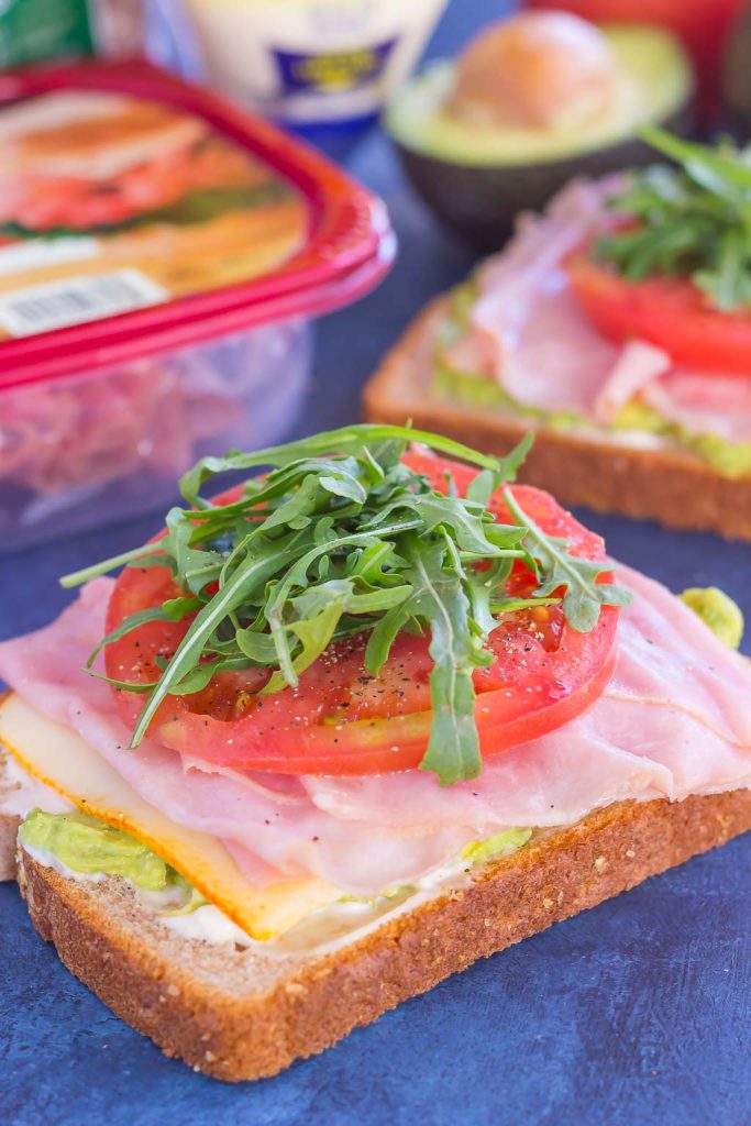 two honey ham open faced sandwiches 