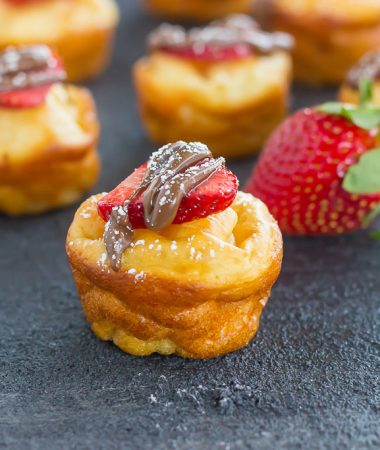 a pancake muffin with a strawberry and nutella on top