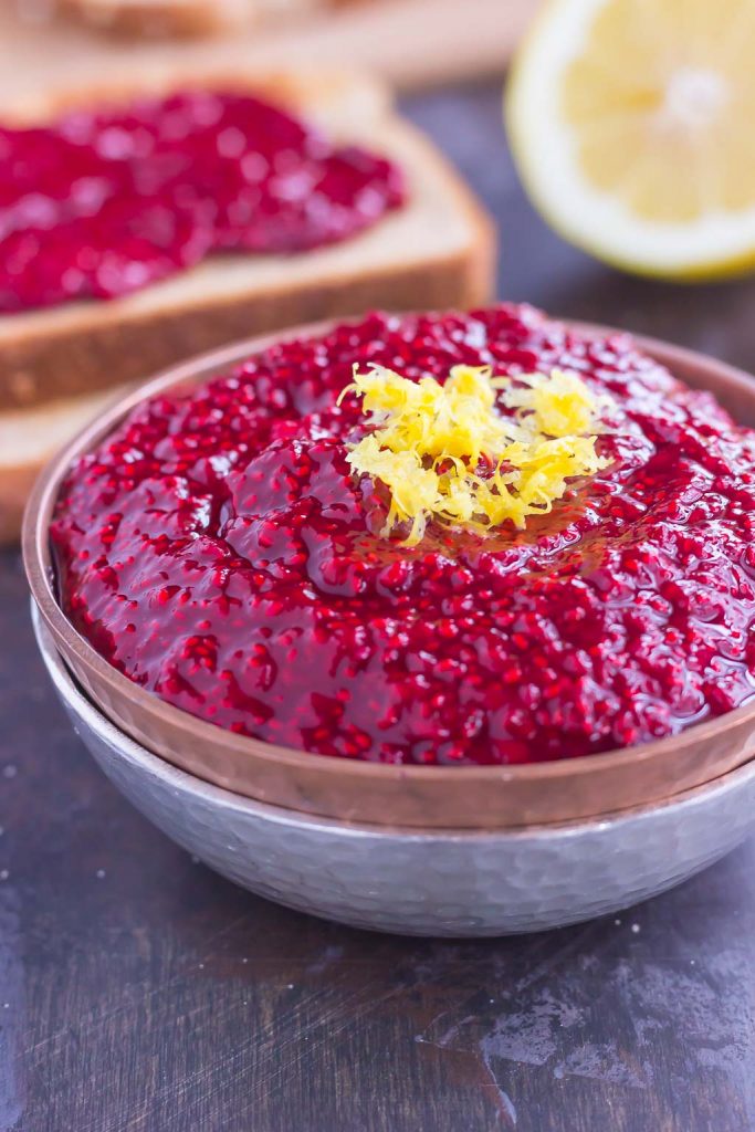 This Raspberry Chia Jam is simple, fresh, and packed with flavor. Fresh raspberries and protein-packed chia seeds make up the base of this easy jam, which is perfect for topping toast, bagels, and oatmeal. With just four simple ingredients and hardly any prep time, you can have this easy jam ready in minutes!