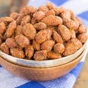 These Roasted Cinnamon and Nutmeg Almonds are filled with sweet flavors that pack an irresistible taste. Crunchy, sweet, and a good-for-snack, these almonds are perfect for mid-morning or late night munchies!