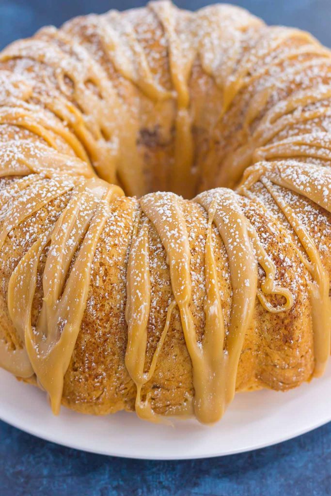 This Cinnamon Streusel Butter Cake with Caramel Icing is a decadent dessert that is sure to impress everyone. A moist and rich batter is sweetened with hints of butter, swirled with cinnamon streusel, and then topped with a rich, caramel icing. Easy to make and even better to eat, this cake will quickly become a favorite in your household!