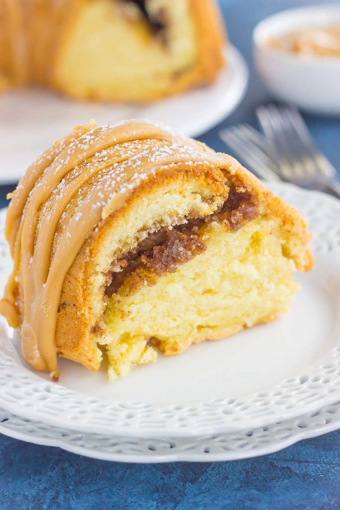 This Cinnamon Streusel Butter Cake with Caramel Icing is a decadent dessert that is sure to impress everyone. A moist and rich batter is sweetened with hints of butter, swirled with cinnamon streusel, and then topped with a rich, caramel icing. Easy to make and even better to eat, this cake will quickly become a favorite in your household!