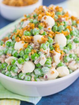 Filled with crunchy peas, feta cheese, red onion, and crumbled bacon, this Creamy Pea Salad will take your salad experience to a whole new level!