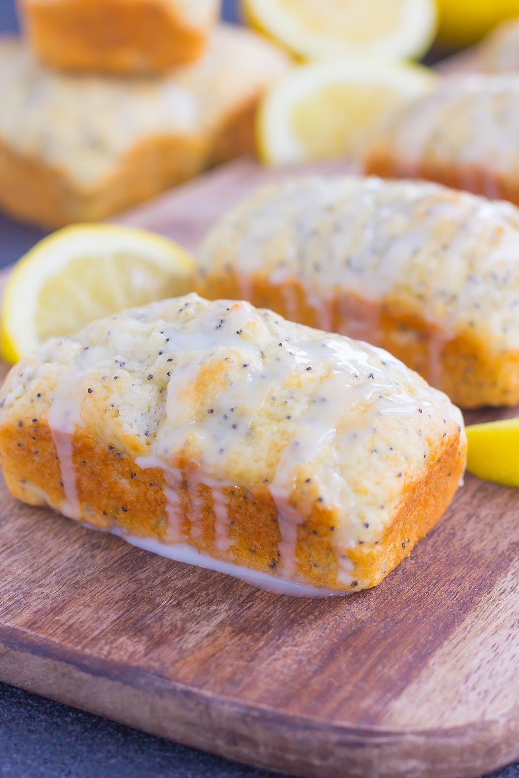 mini lemon poppy seed bread loaves with glaze 