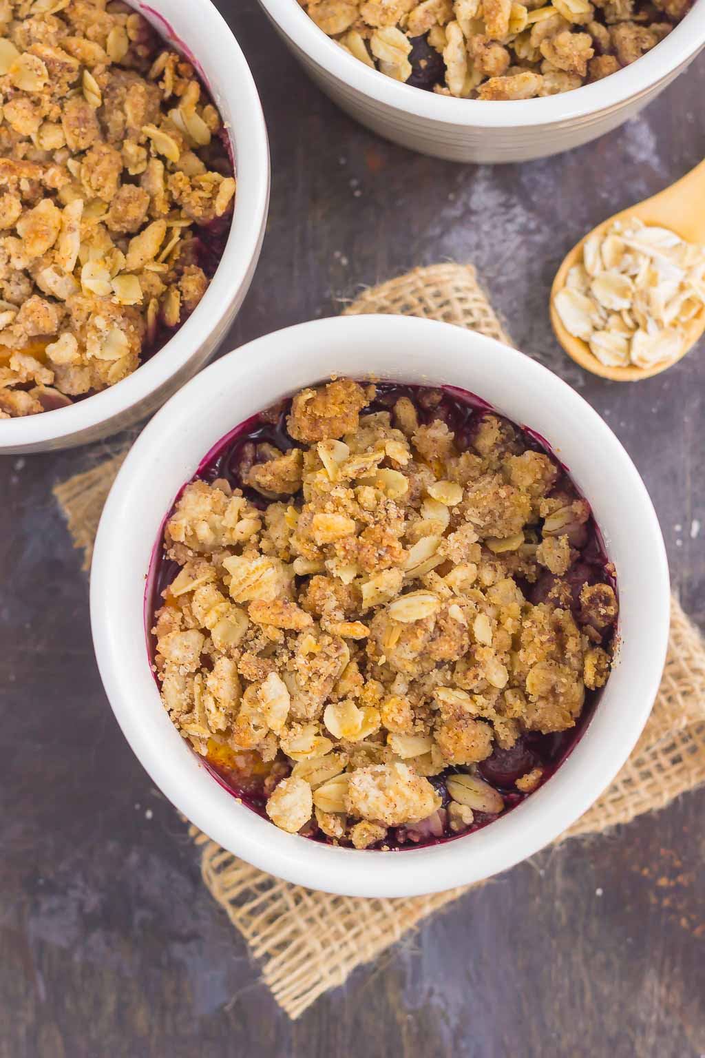 With fresh blueberries, juicy peaches, and a buttery crumble topping, this Peach Blueberry Crisp will quickly become your favorite dessert!