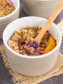 With fresh blueberries, juicy peaches, and a buttery crumble topping, this Blueberry Peach Crisp will quickly become your favorite dessert!