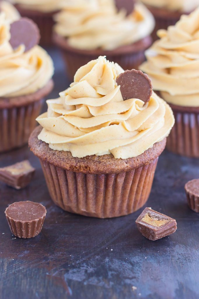 These Chocolate Cupcakes with Peanut Butter Frosting are a deliciously sweet dessert for everyone to enjoy. If you're a fan of chocolate and peanut butter, you'll love the rich and fluffy cupcakes that are piled high with a creamy and silky frosting!