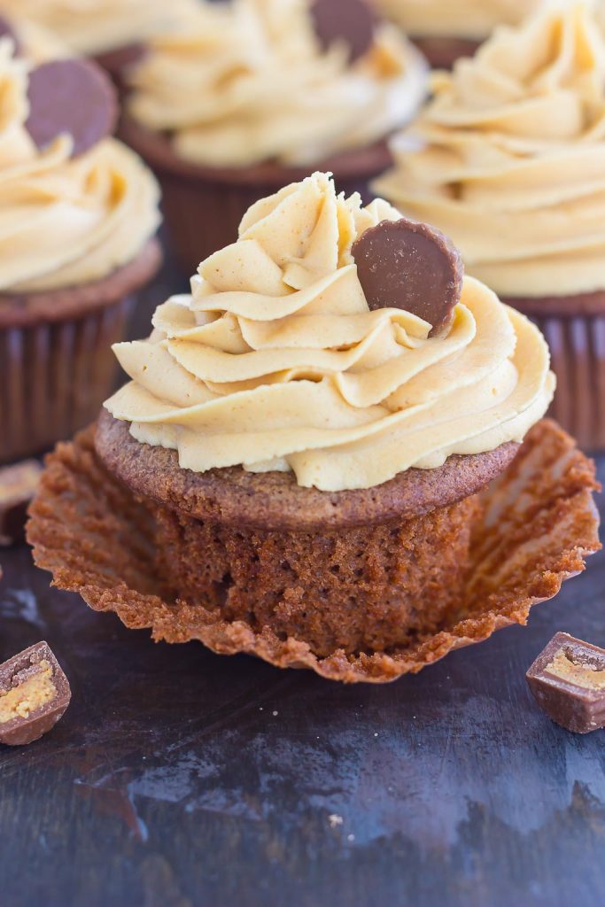 These Chocolate Cupcakes with Peanut Butter Frosting are a deliciously sweet dessert for everyone to enjoy. If you're a fan of chocolate and peanut butter, you'll love the rich and fluffy cupcakes that are piled high with a creamy and silky frosting!