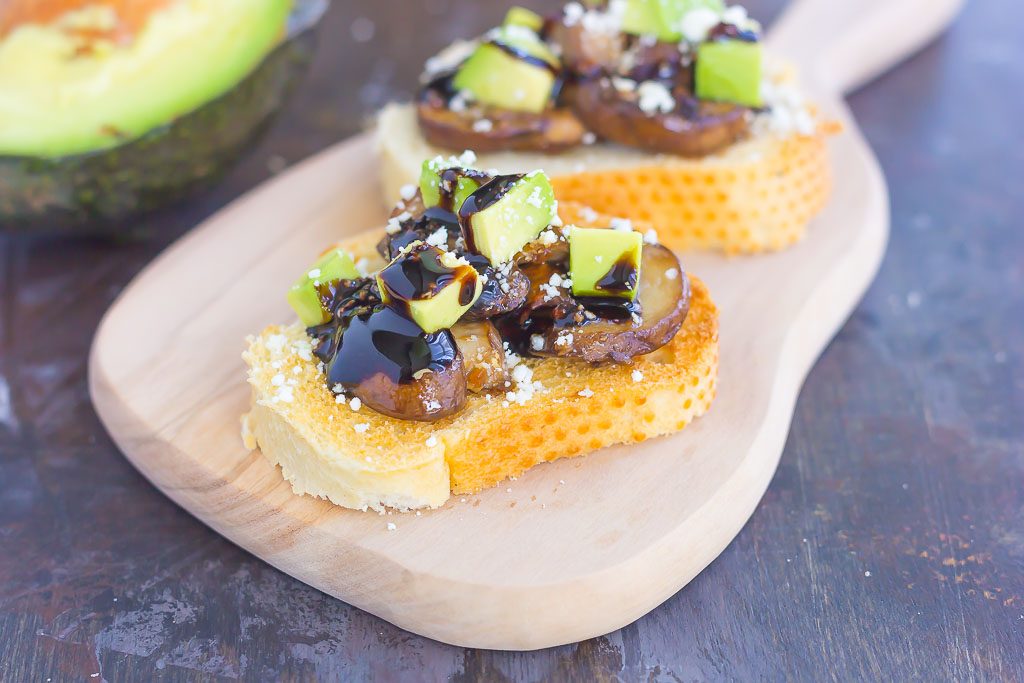 This Mushroom, Avocado and Feta Toast combines fresh mushrooms, ripe avocado and creamy feta cheese, piled high on toasted bread and drizzled with a balsamic glaze. This simple toast makes a deliciously easy appetizer or side dish!