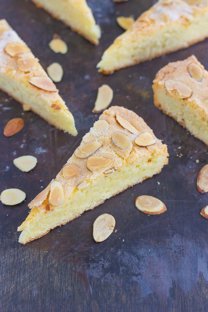 This Skillet Almond Shortbread is easy to make and pairs perfectly with a cup of coffee or tea. The buttery shortbread base is packed with hints of almond and bakes up thick, chewy, and full of flavor!