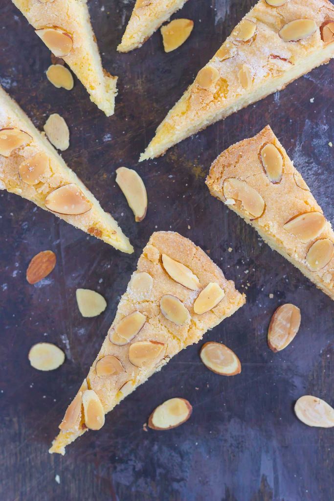 This Skillet Almond Shortbread is easy to make and pairs perfectly with a cup of coffee or tea. The buttery shortbread base is packed with hints of almond and bakes up thick, chewy, and full of flavor!